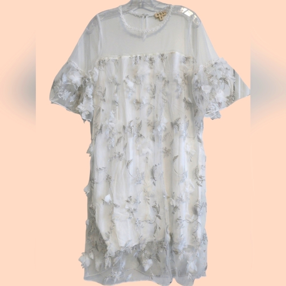 POL Sheer White Floral Midi Dress size Small